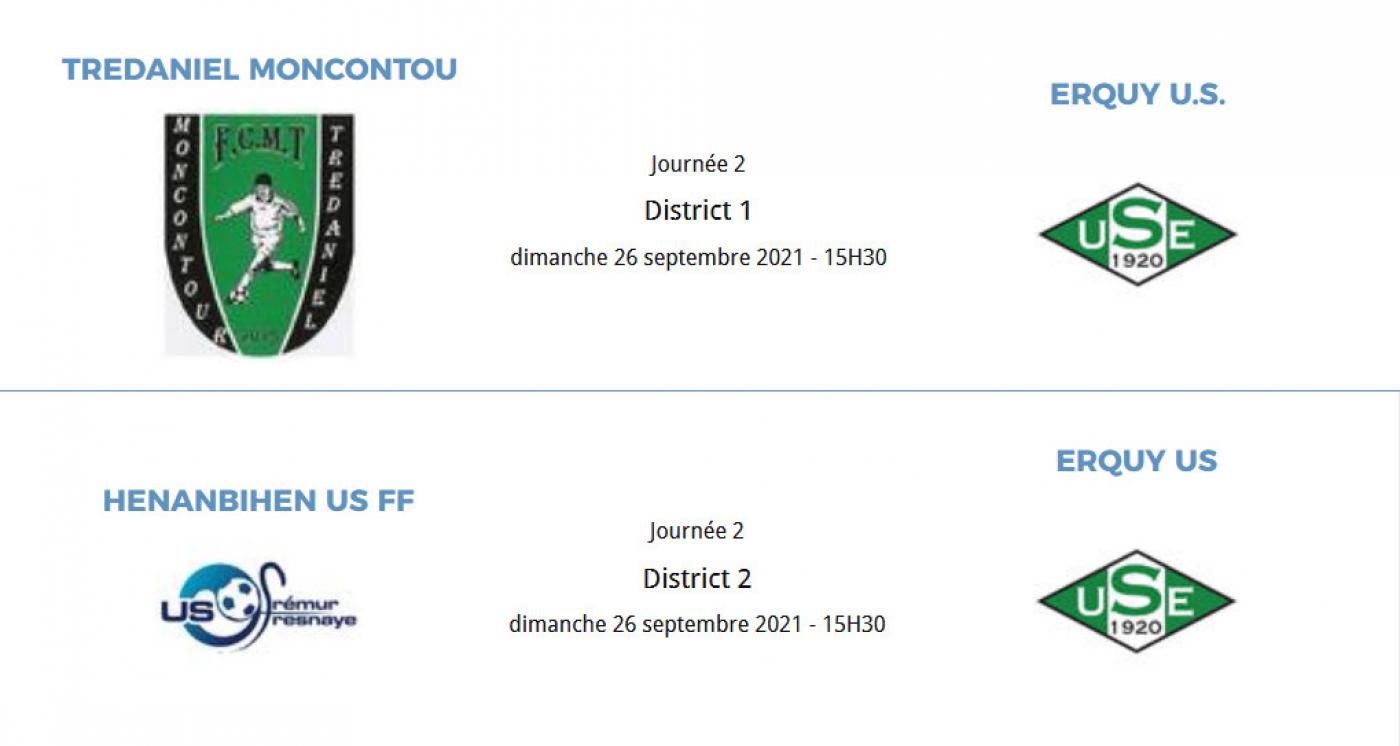[D1 Poule D] FC Moncontour Trédaniel - US Erquy ⏰ 15h30
[D2 Poule H] US Frémur Fresnaye B - US Erquy B ⏰ 15h30