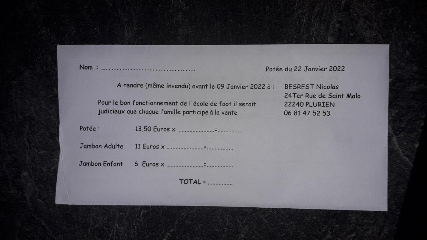 Potée FCLE - US Erquy / Bon de commande