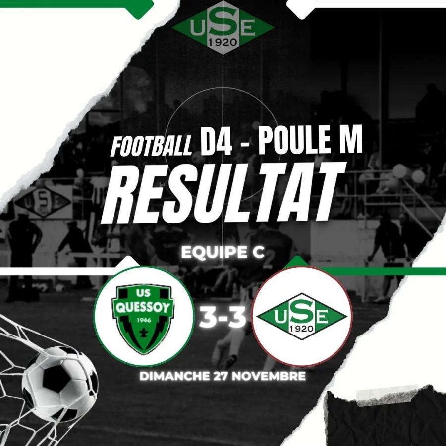 D4 Poule M - 7ème journée :
⭕️ US Quessoy D 3 -3 US Erquy C
👉⚽️ Benjamin TREHOREL + ⚽️ Kieran HUET + ⚽️ Romain DENIS