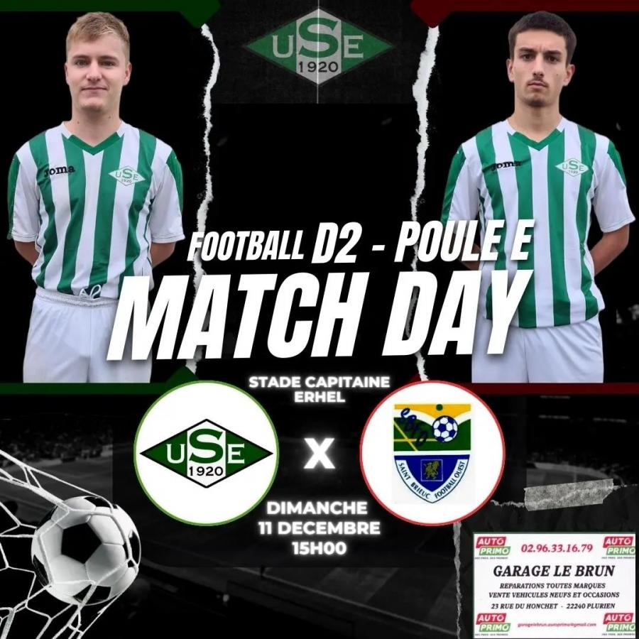 D2 Poule E - 9ème journée :
US Erquy B - Saint-Brieuc FO ⏰15h au Stade Capitaine Erhel