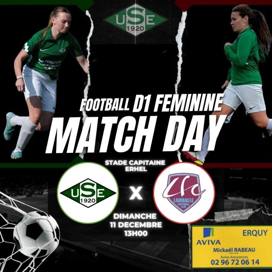 D1F - 8ème journée :
US Erquy Féminines - FC Lamballe ⏰ 13h au Stade Capitaine Erhel