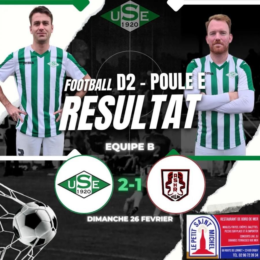 D2 Poule E - 14ème journée :
✅️ US Erquy B 2 - 1 AS Hillion St René B
👉⚽Robert DAVID + ⚽Arnaud GRICOURT