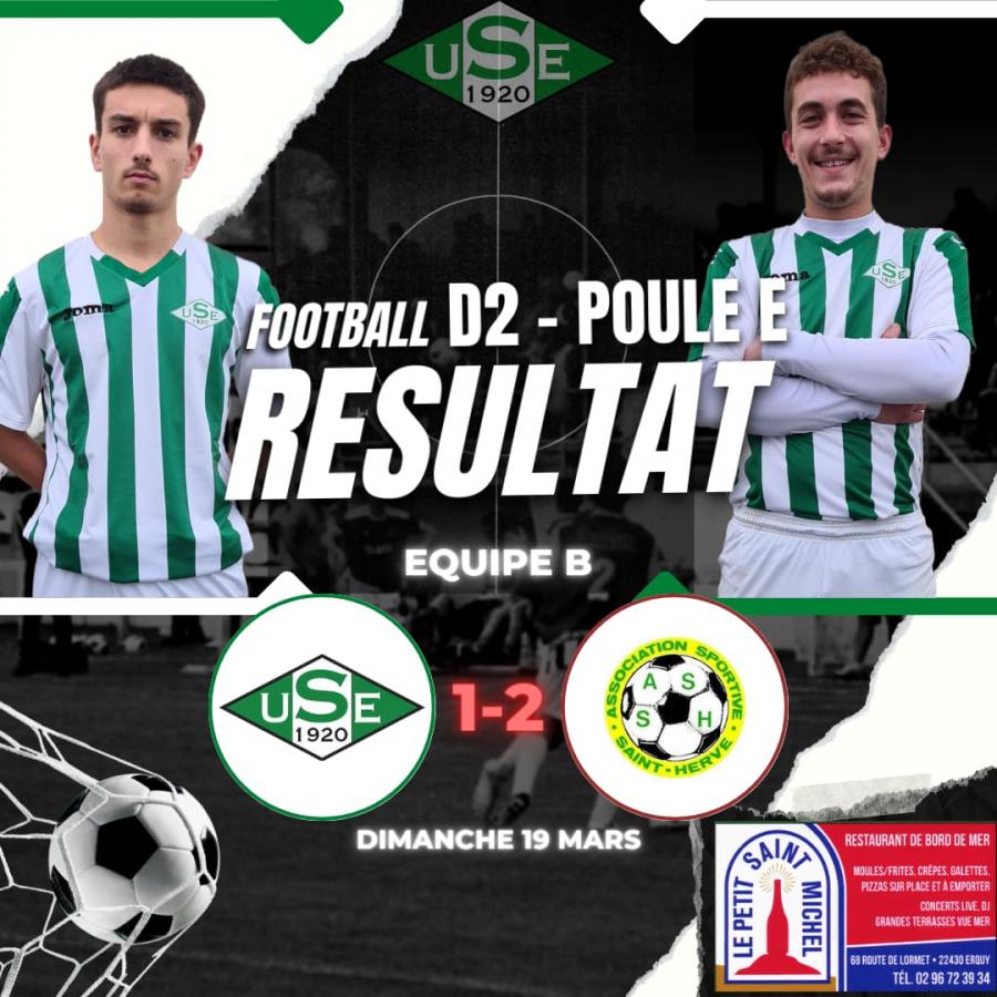 D2 Poule E - 16ème journée :
❌️ US Erquy B 1 - 2 AS Ploufragran Saint Hervé
👉⚽Hugo FEUVRIER
