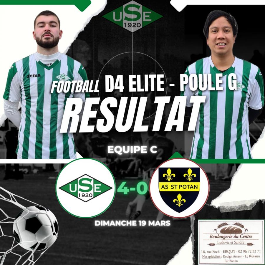 D4 Élite Poule G - 4ème journée :
✅️ US Erquy C 4 - 0 AS Saint Pôtan B
👉⚽(x2) Théo BRECHARD + ⚽Jules TRANVOUEZ + ⚽ Dorian LE MINTER