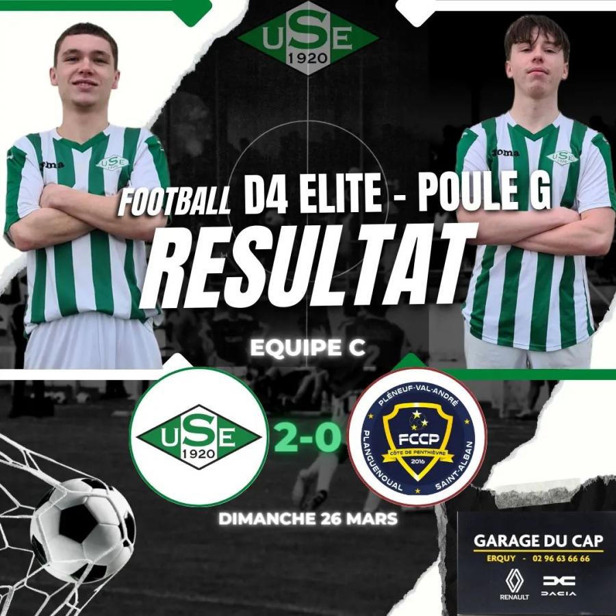 D4 Élite Poule G - 5ème journée :
✅️ US Erquy C 2 - 0 FCCP Saint Alban
👉⚽ Dimitri CATHERINE + ⚽Jules TRANVOUEZ