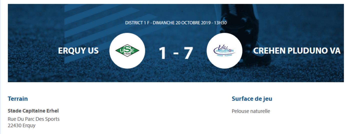 [D1 Phase 1 J3] US Erquy Féminines 1 - 7 VAFC Créhen Pluduno
